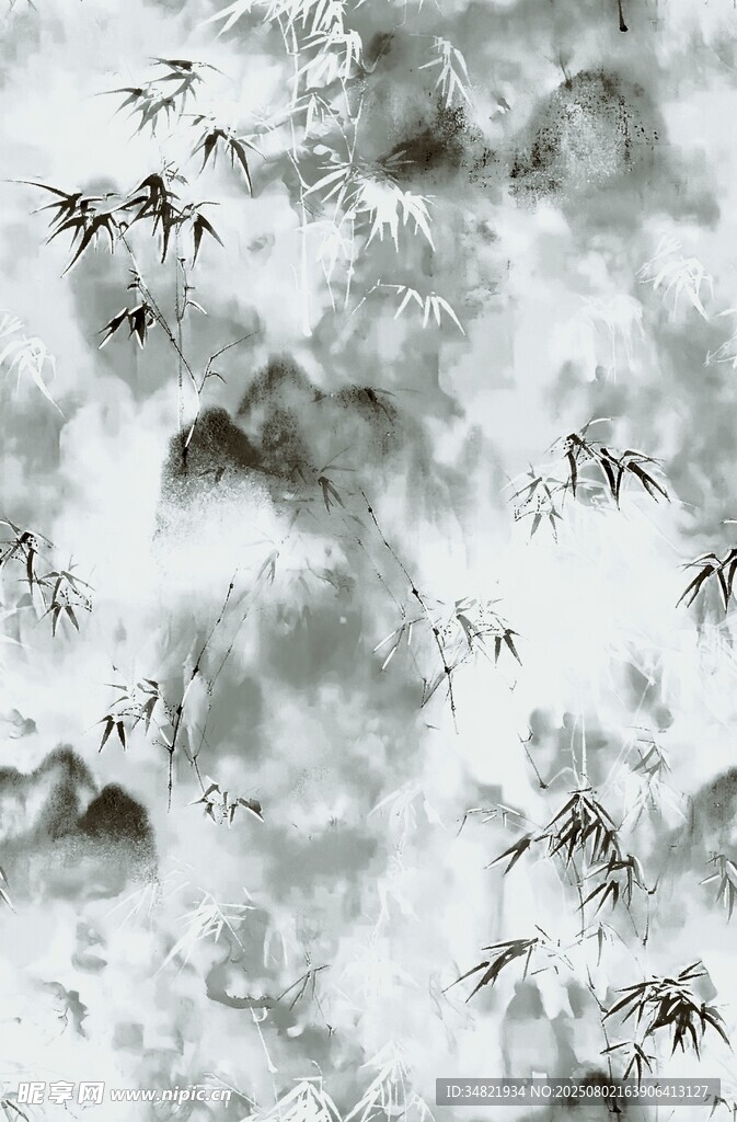 水墨山水间飞鸟图