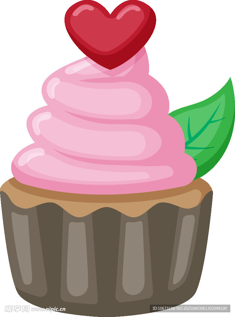 爱心装饰的粉色纸杯蛋糕