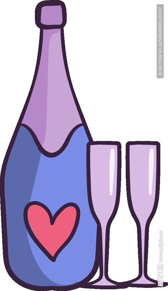 浪漫香槟瓶与酒杯组合
