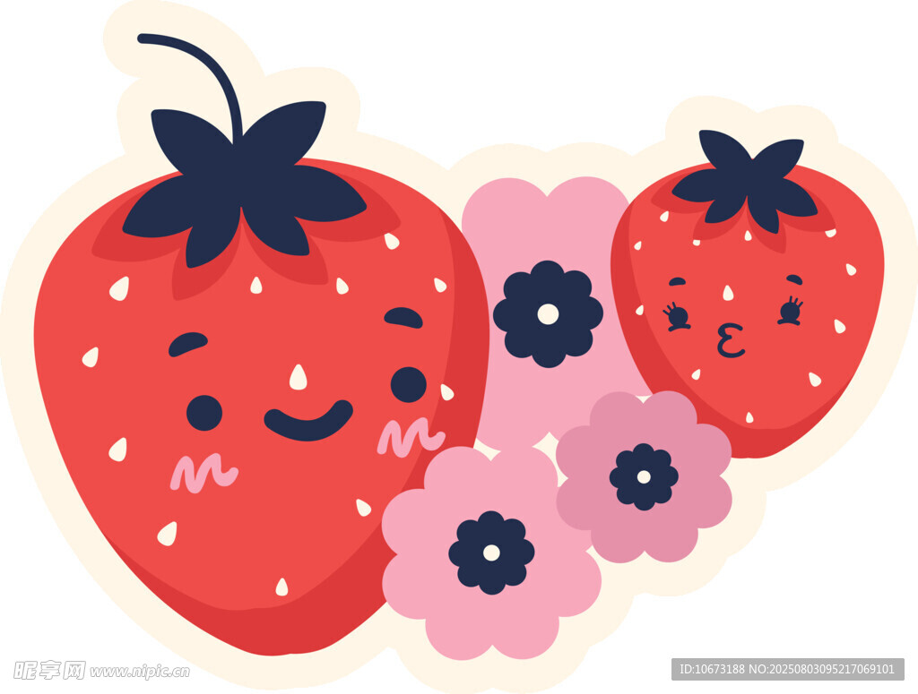 草莓花朵可爱插画图案