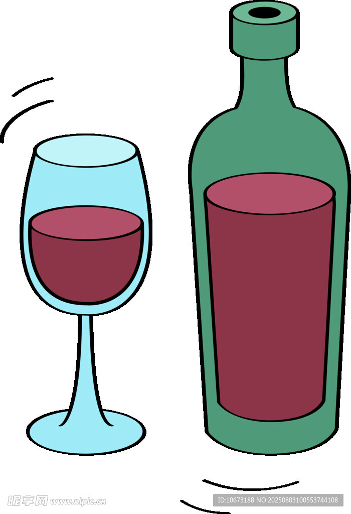 绿瓶红酒与酒杯