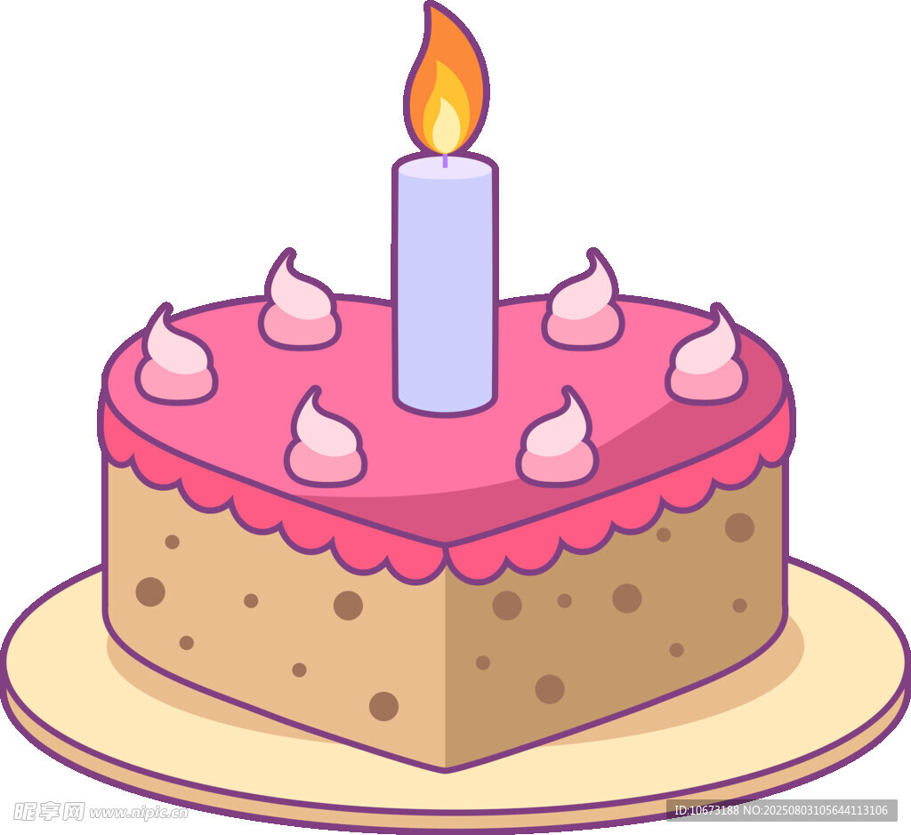 心形生日蛋糕插着蜡烛