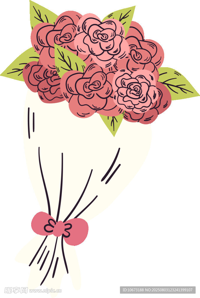 手绘粉色玫瑰花束插画