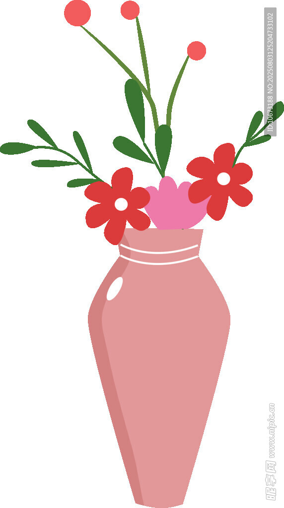 粉色花瓶插着多彩小花