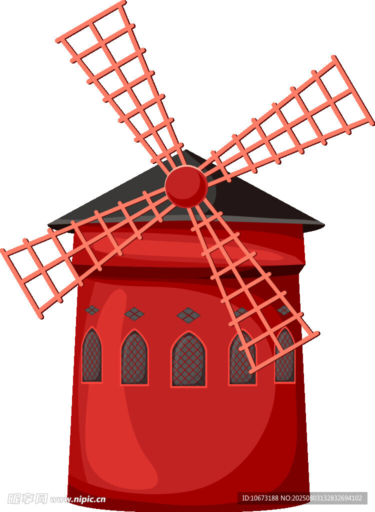 红色卡通风车小屋