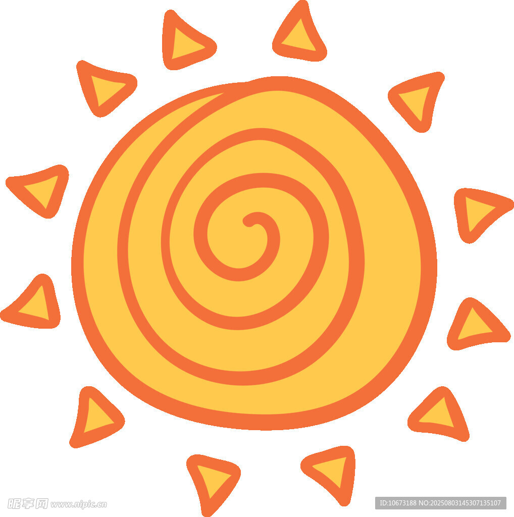 手绘橙色太阳图案