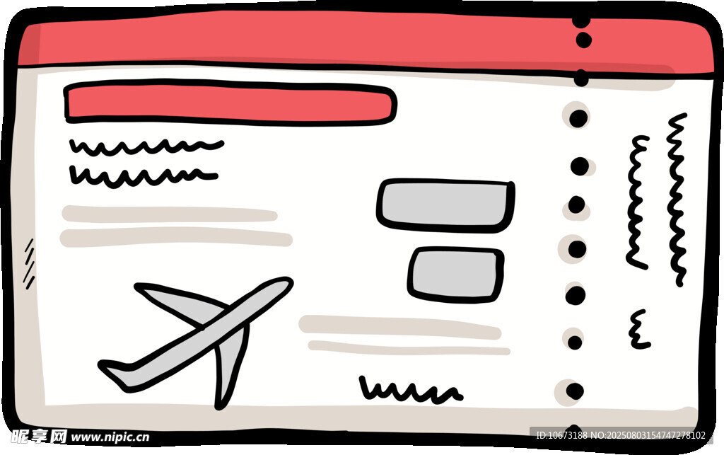 手绘机票样式旅行元素图
