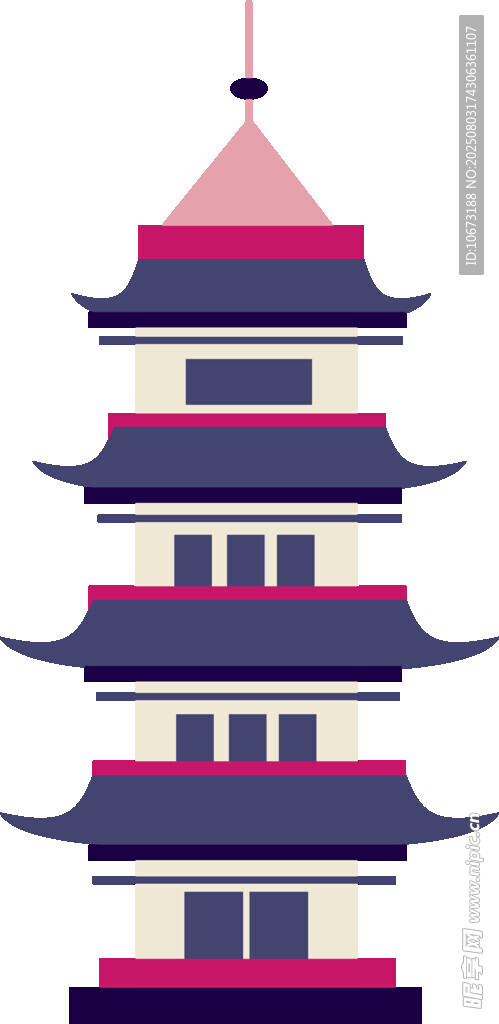 中式多层塔楼建筑图案
