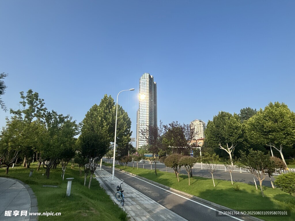 城市公园中的高耸建筑