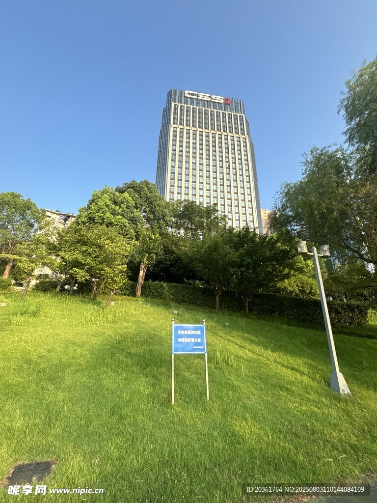 城市绿地中的高楼景观