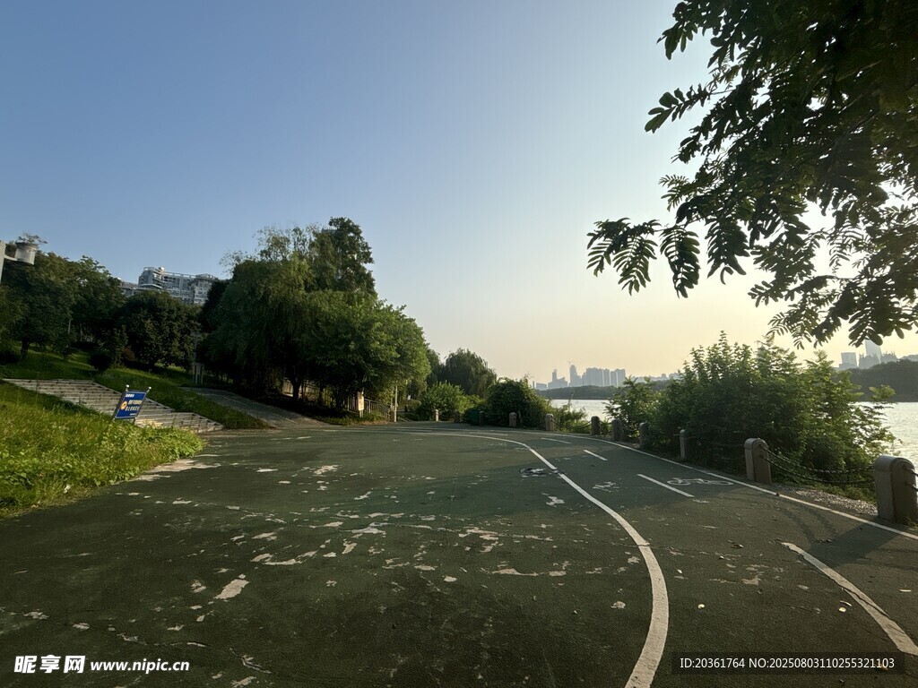 黄昏下的宁静公园道路