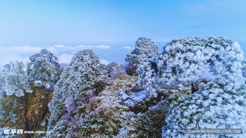 雪覆山林美景