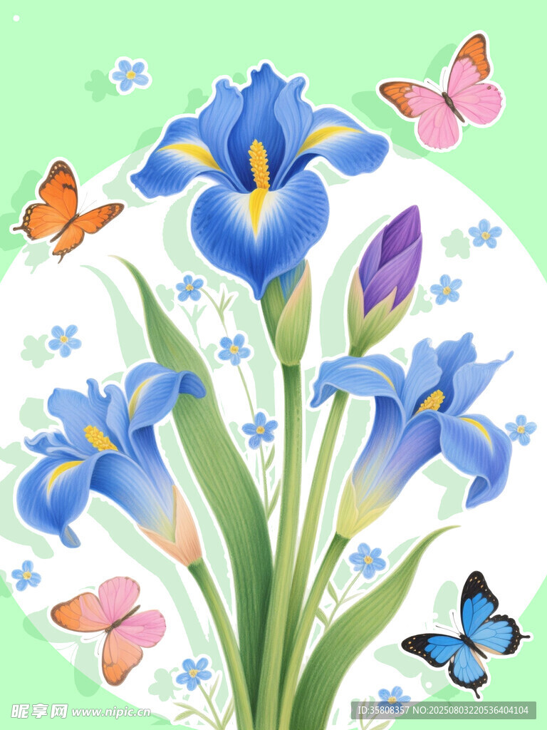 蝴蝶花卉插图
