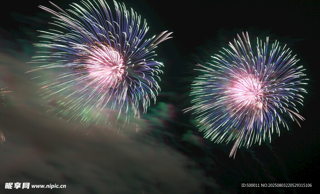 夜空中绚烂的多彩烟花