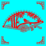 红色剪纸风竹鸟图案