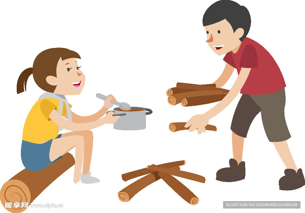 户外情侣合作生火做饭