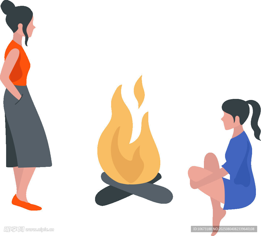 围坐篝火旁的两位女士