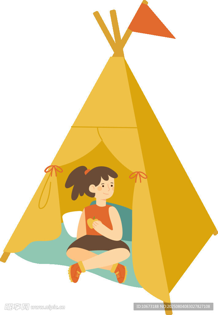 女孩在帐篷内惬意阅读