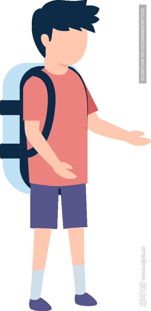 背着书包的男孩伸手