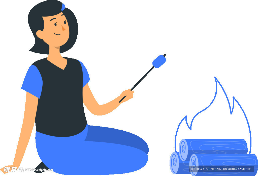 女子手持火把准备点燃篝火