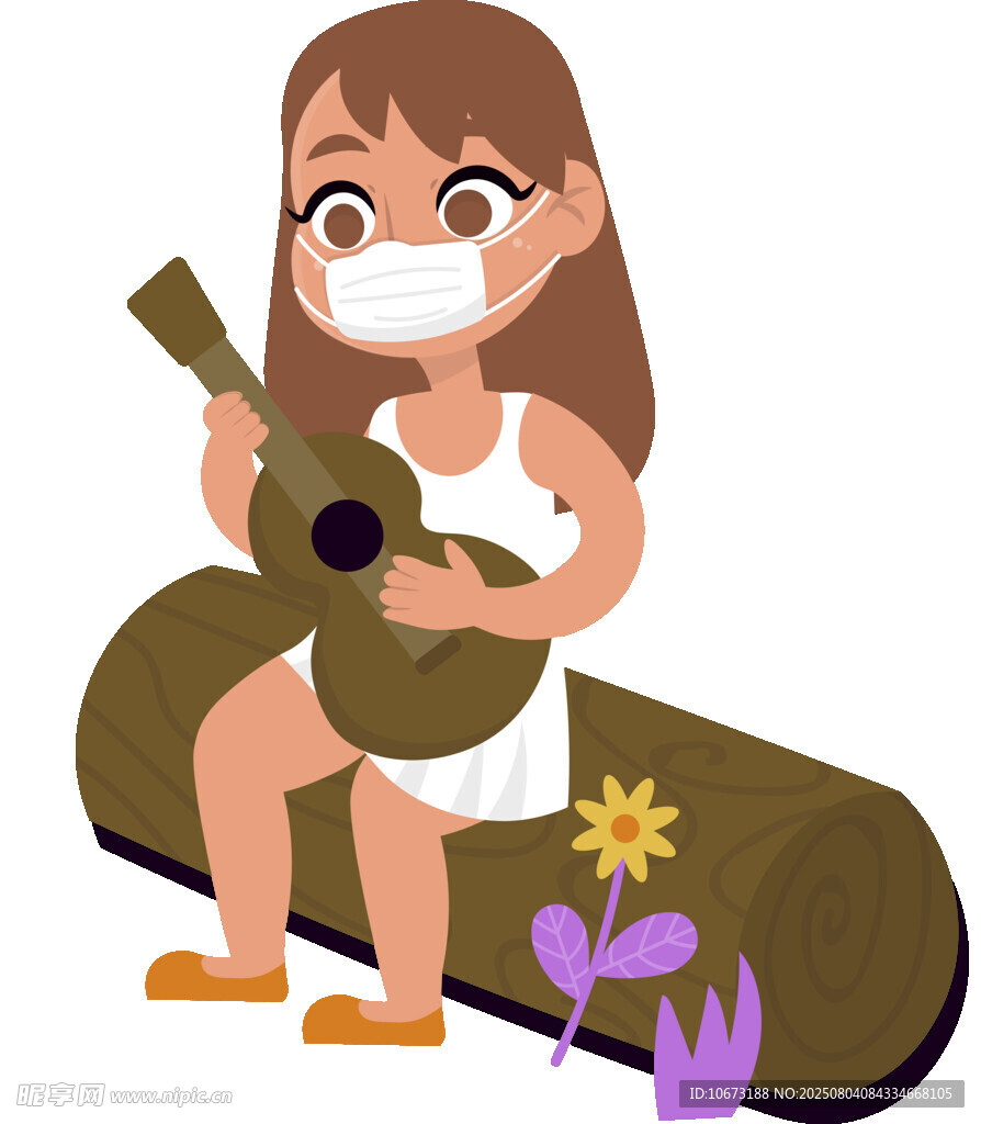 女孩戴口罩弹尤克里里