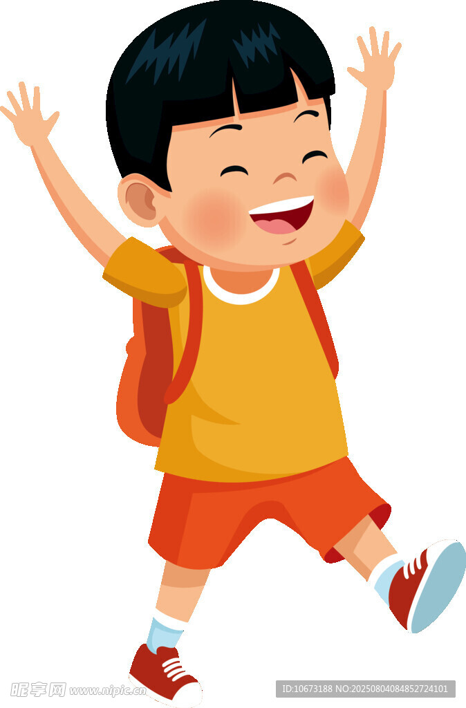 开心上学的小男孩