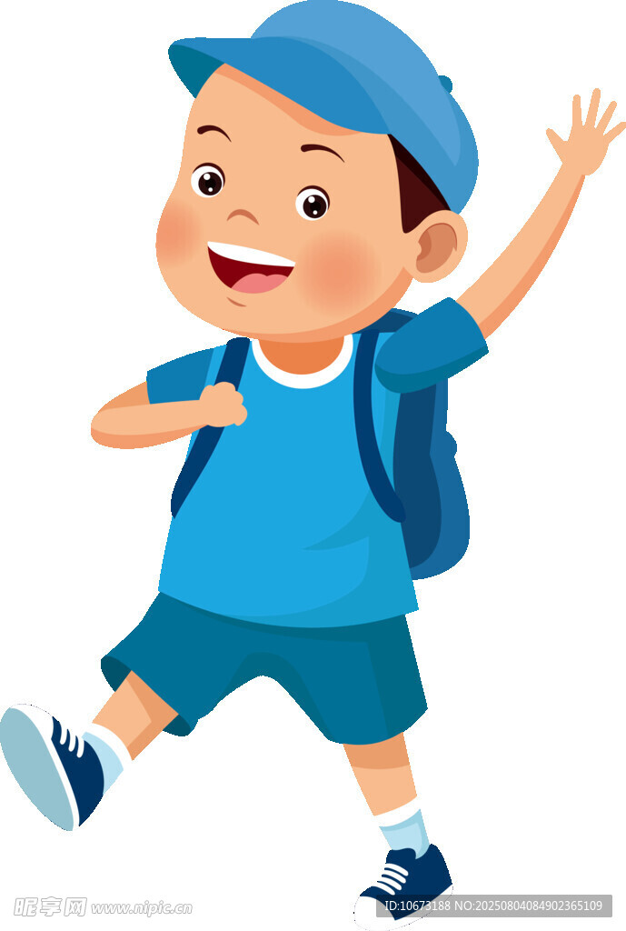 快乐上学的小男孩