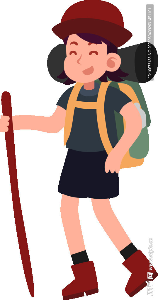 背着行囊的徒步小女孩