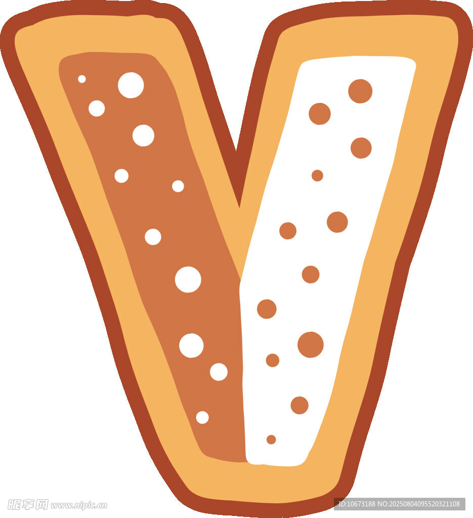 卡通风格字母V饼干形象