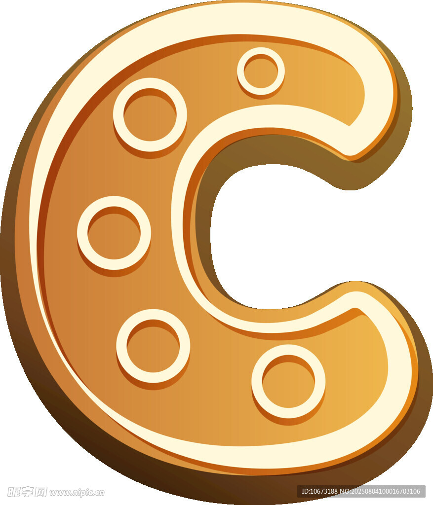 金色立体字母C饼干图案
