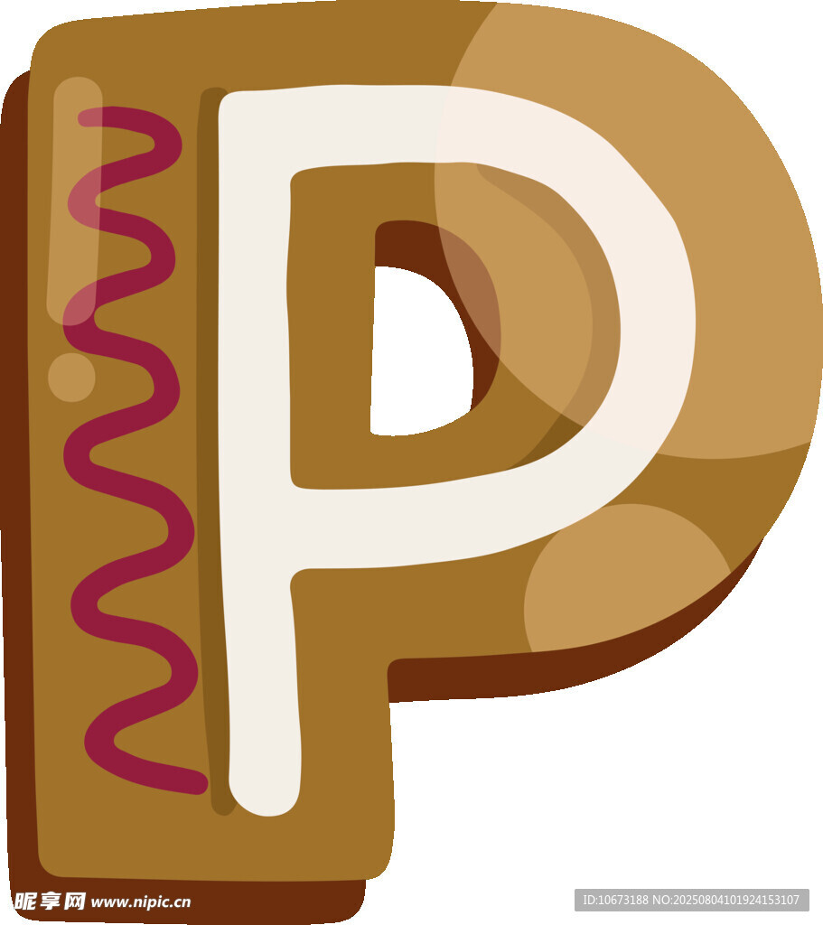 卡通风格字母P饼干形象