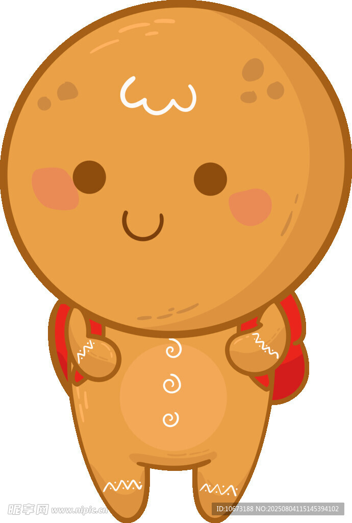 可爱姜饼人背着红书包