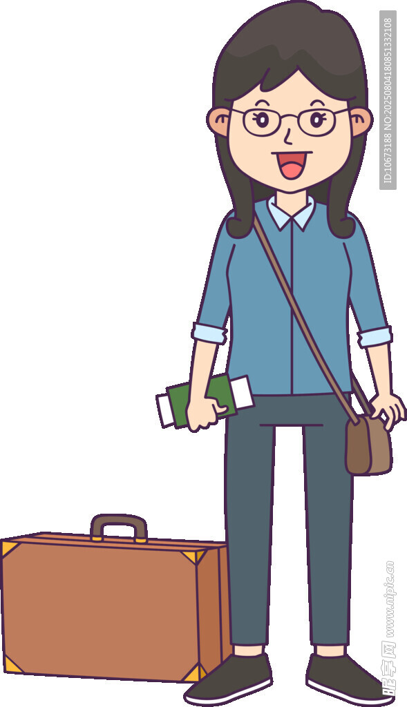 旅行女生手提行李与书籍