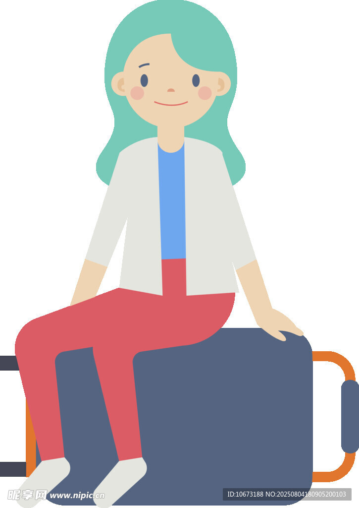 坐着行李箱的旅行女孩