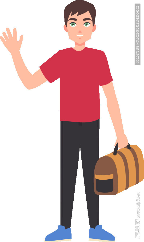 男子拎箱挥手