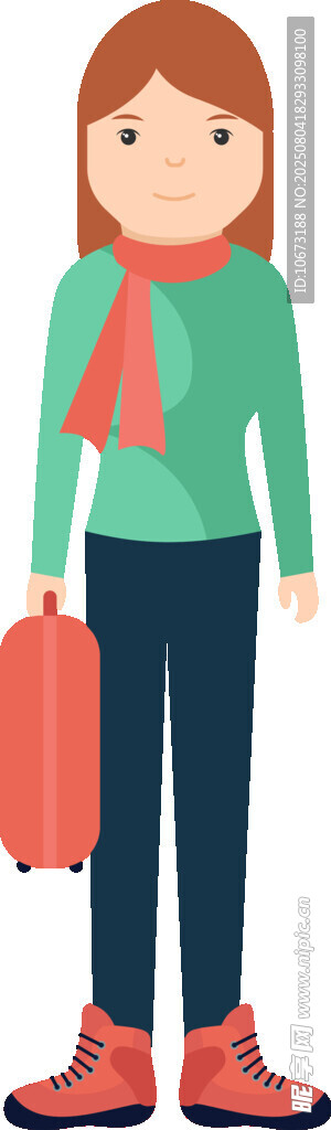 拉行李箱出行的红衣女孩