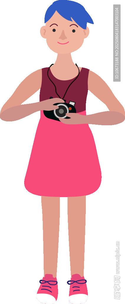 女孩手持相机展露笑颜