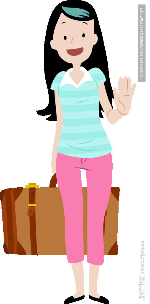 旅行女孩与行李箱