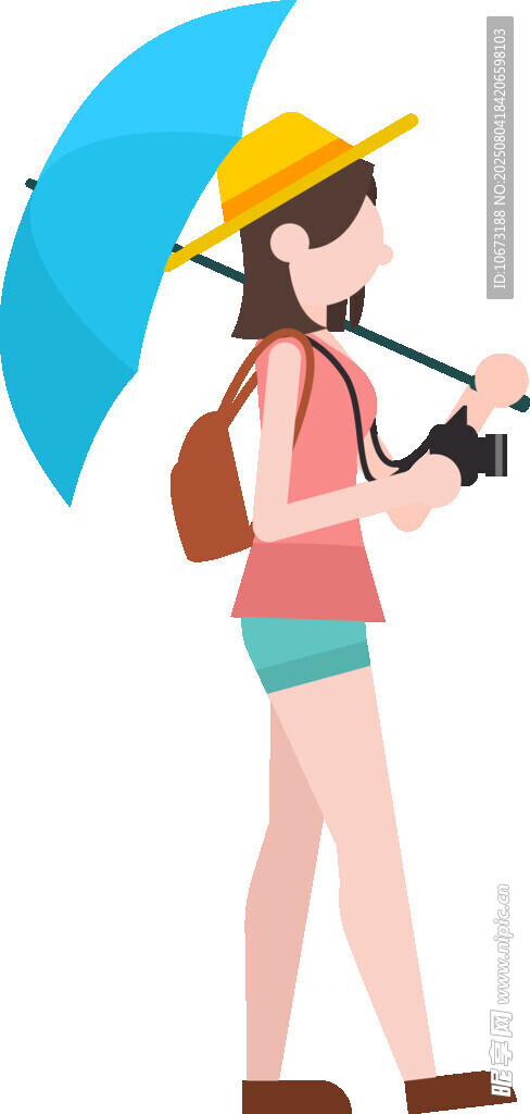 撑伞背包的户外旅行女孩