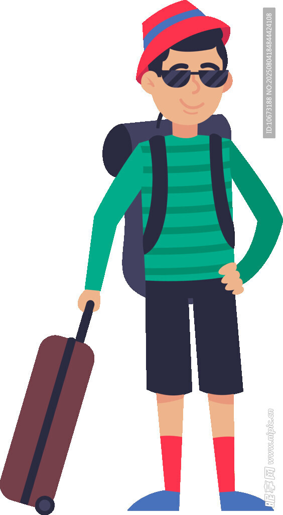 旅行少年背着行囊出发