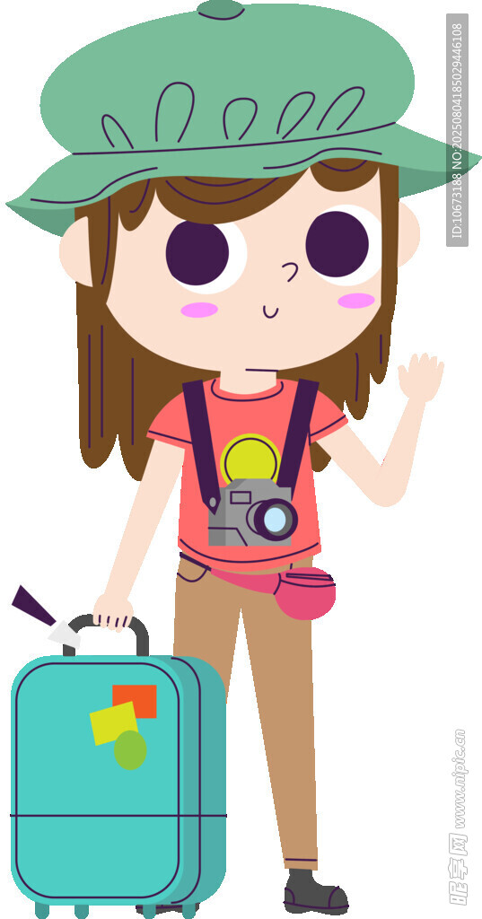 旅行女孩与行李箱