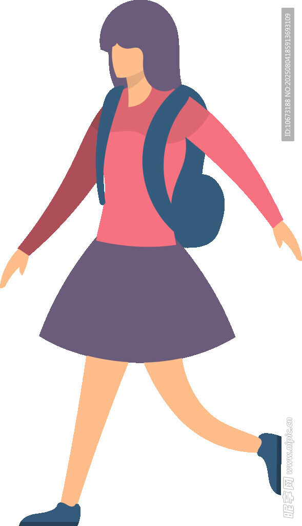 背着书包行走的女学生