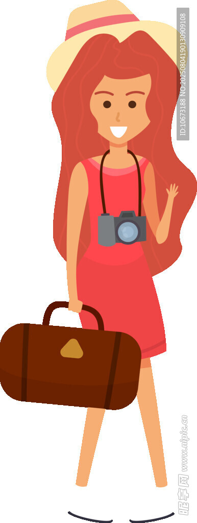 旅行女孩与行李和相机