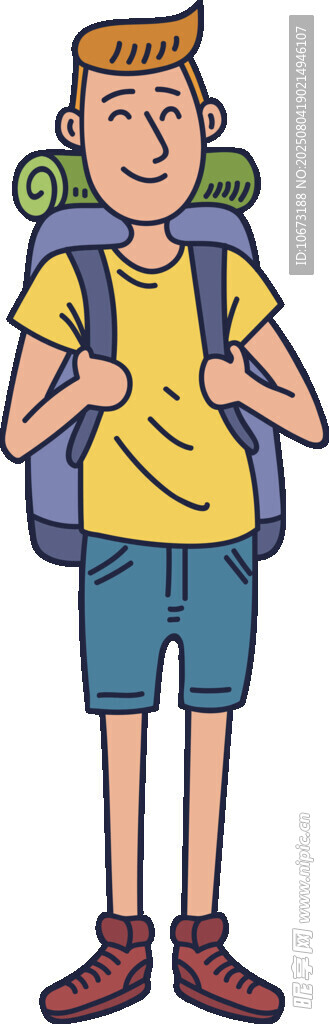背着行囊准备出发的少年