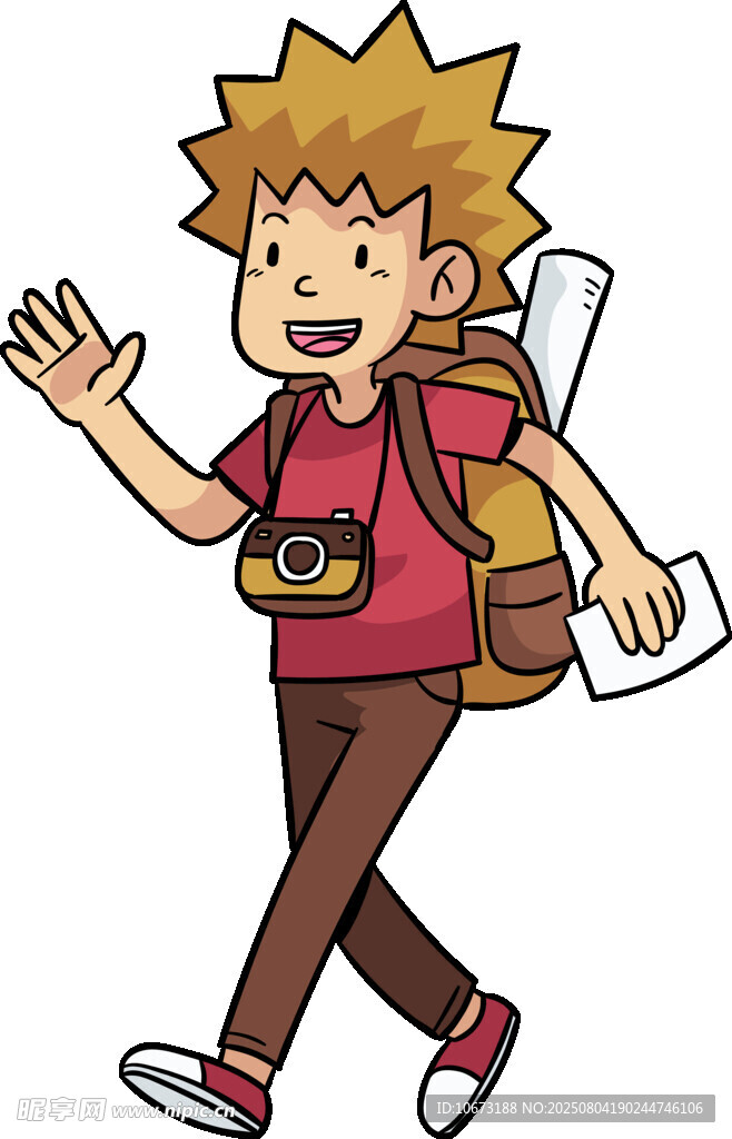 背着包旅行的活力少年