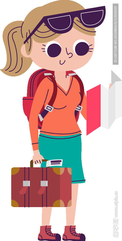 女孩户外旅行准备出发