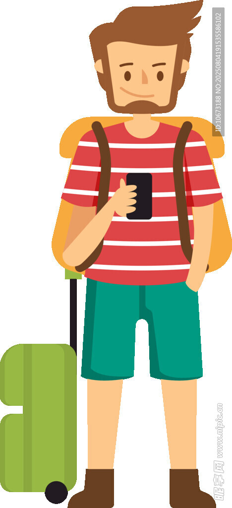 旅行男子与行李箱和相机