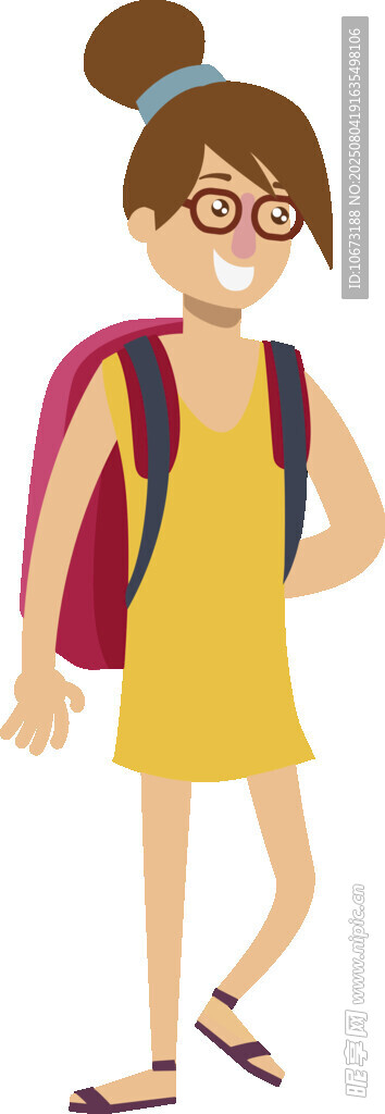 背着书包的快乐女孩