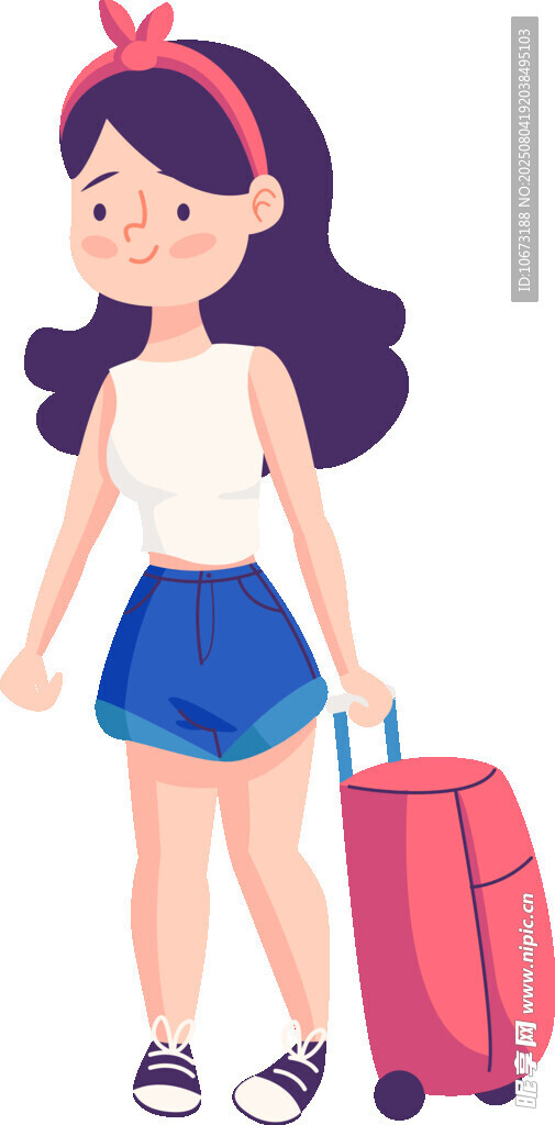女孩拖着行李箱准备出行
