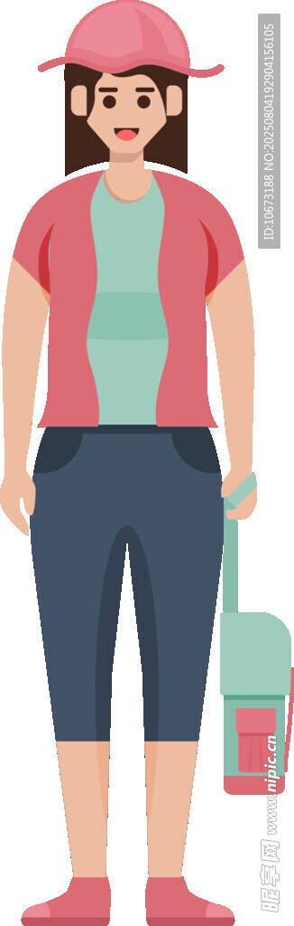 戴帽女子手提包准备出行